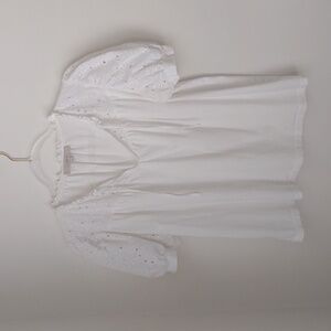 Loft Eyelet Tie Neck Puff Sleeve Mixed Media Top